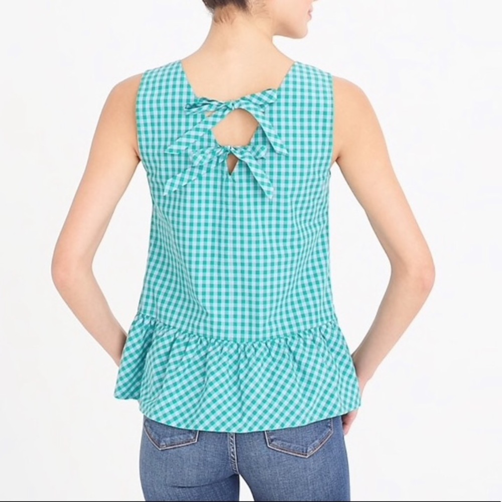 J Crew gingham peplum tie bow blouse top XL
